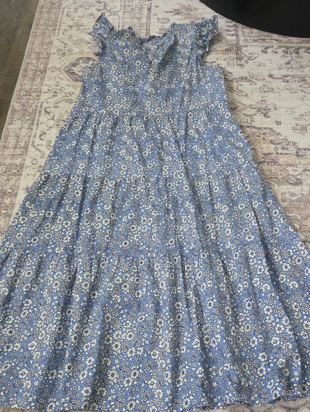 J Crew Blue Floral Tiered Midi Dress